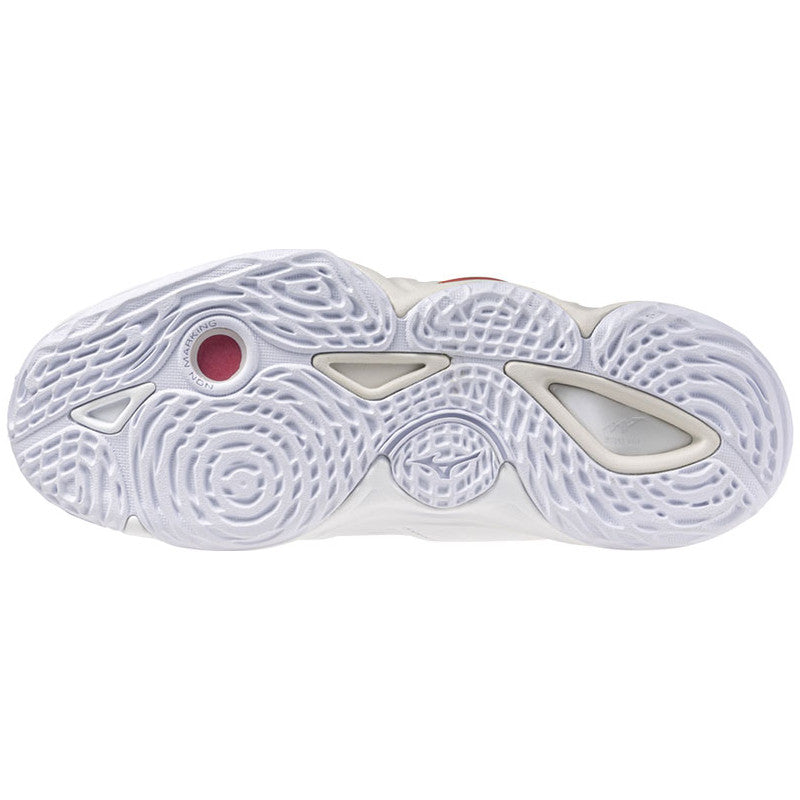 mizuno wave momentum 3 femme blanc rouge brique vert pale