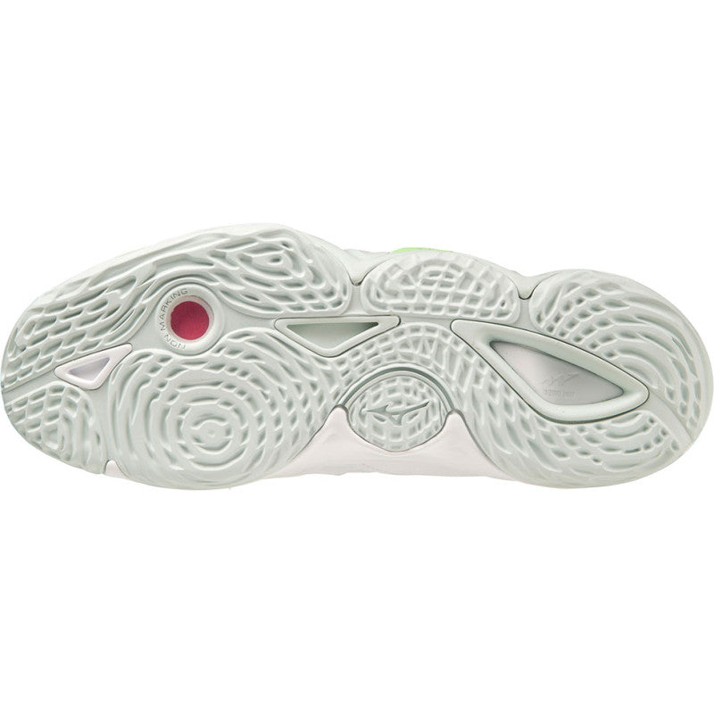mizuno wave momentum 3 femme blanc vert gris