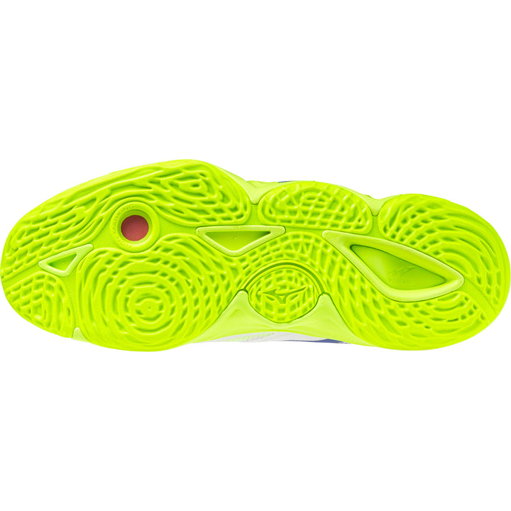 Mizuno Wave Momentum Elite Blanc Bleu Jaune Fluo