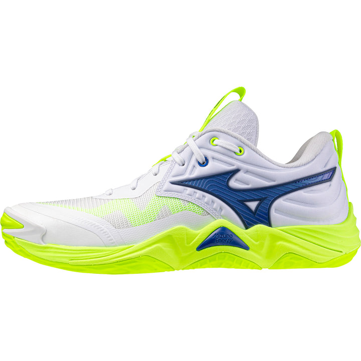 Mizuno Wave Momentum Elite Blanc Bleu Jaune Fluo