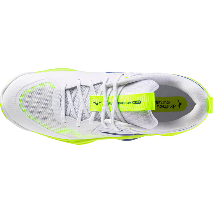 Mizuno Wave Momentum Elite Blanc Bleu Jaune Fluo