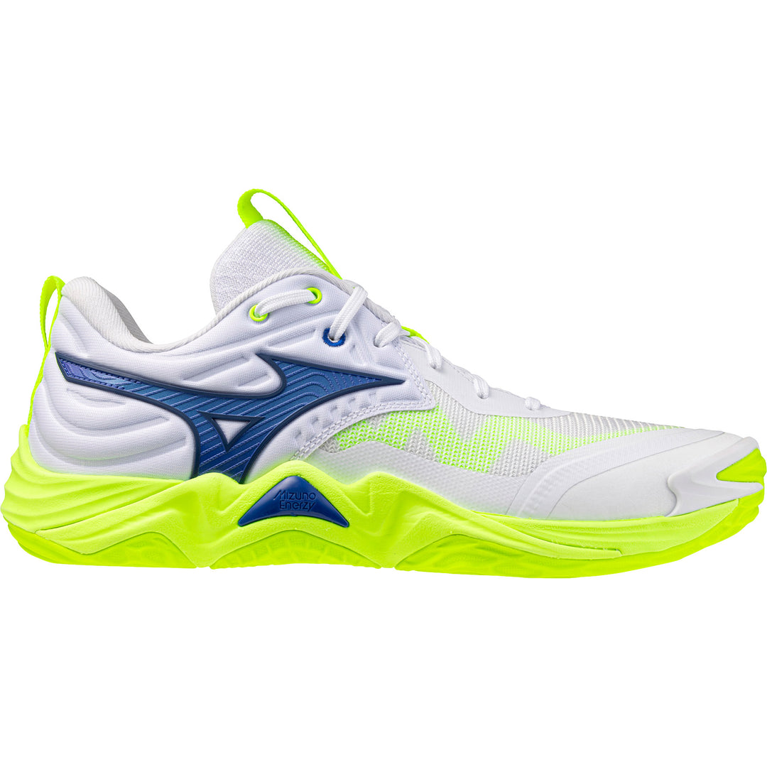 Mizuno Wave Momentum Elite Blanc Bleu Jaune Fluo
