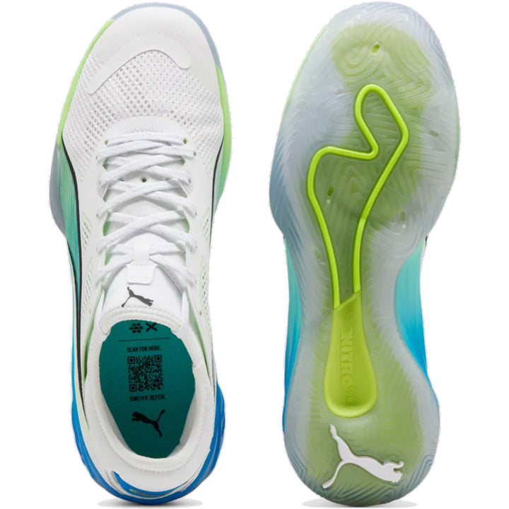 Chaussure de handball Puma Eliminate Nitro SQD 4 Energy Pack Blanc Bleu Jaune