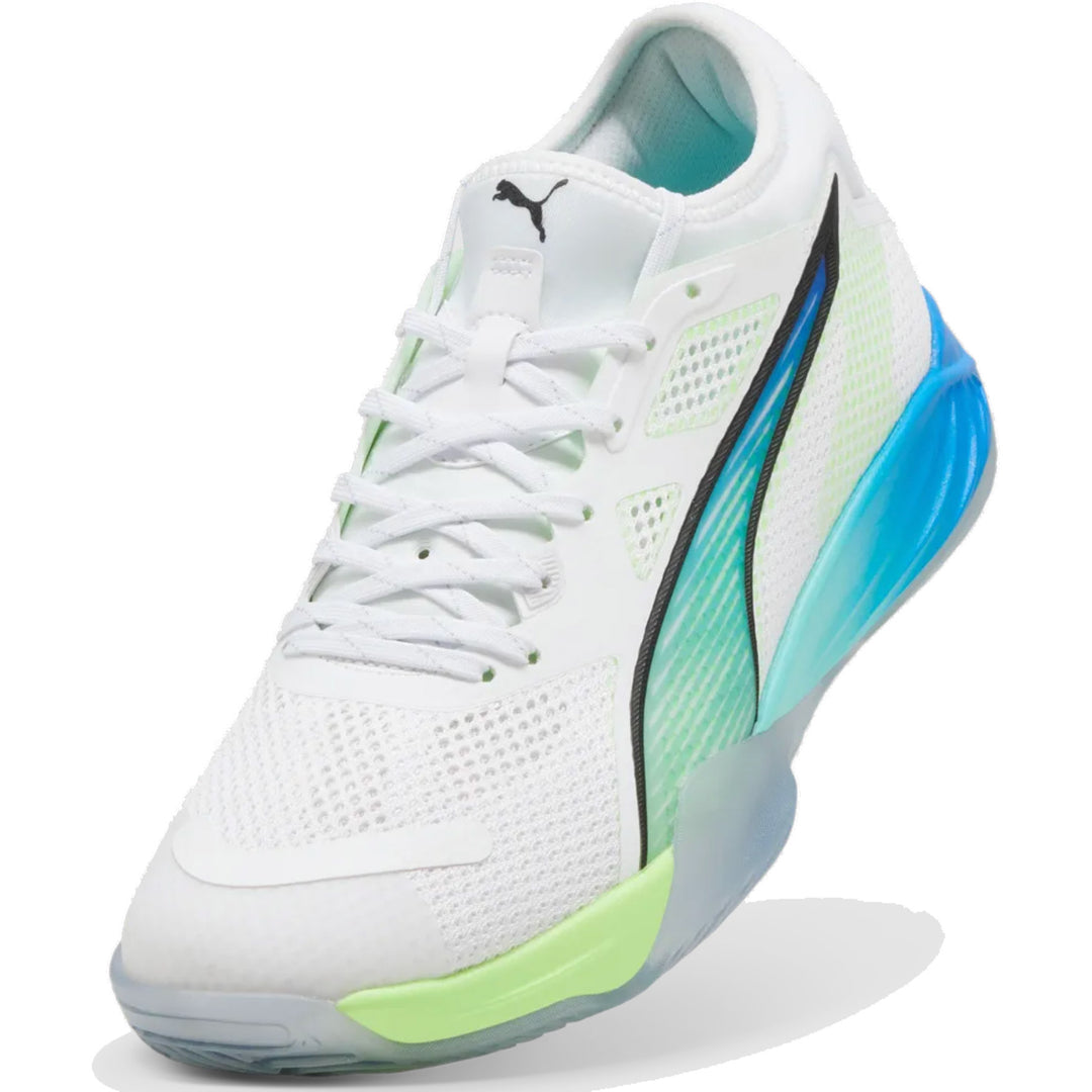 Chaussure de handball Puma Eliminate Nitro SQD 4 Energy Pack Blanc Bleu Jaune