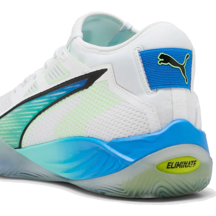 Chaussure de handball Puma Eliminate Nitro SQD 4 Energy Pack Blanc Bleu Jaune