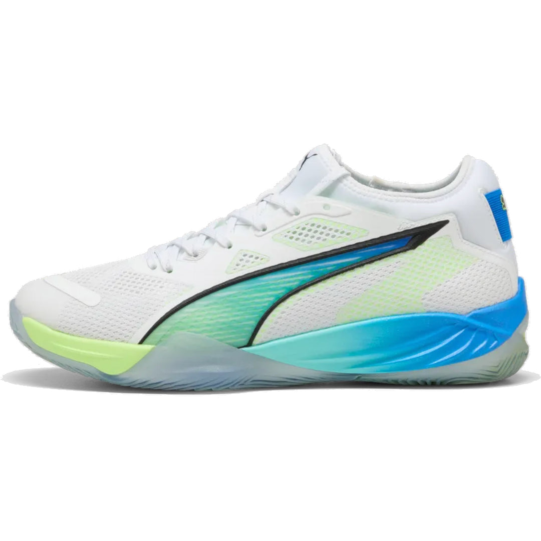 Chaussure de handball Puma Eliminate Nitro SQD 4 Energy Pack Blanc Bleu Jaune