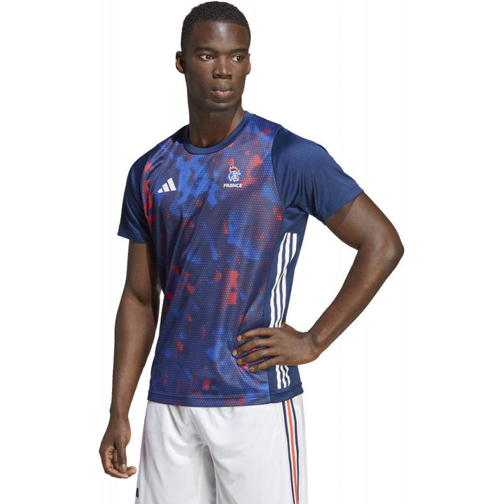 maillot echauffement ffhb equipe france handball 2023 bleu adidas