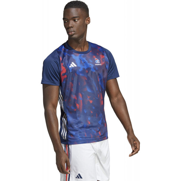 maillot echauffement ffhb equipe france handball 2023 bleu adidas