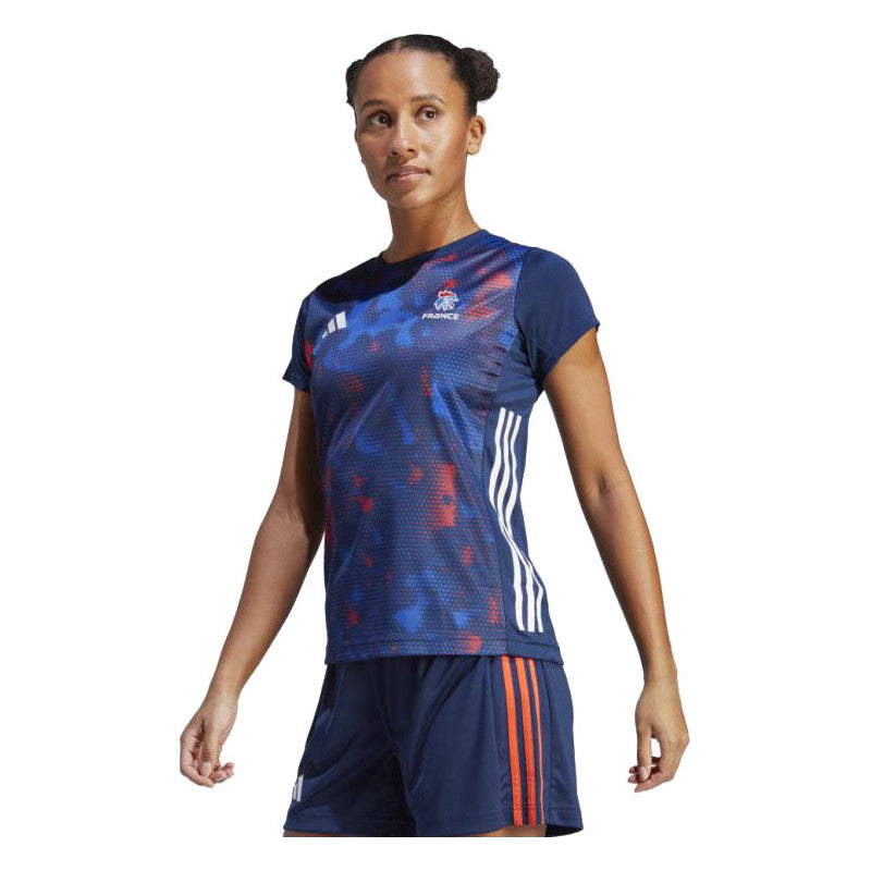 maillot echauffement ffhb equipe france handball 2023 bleu femme adidas