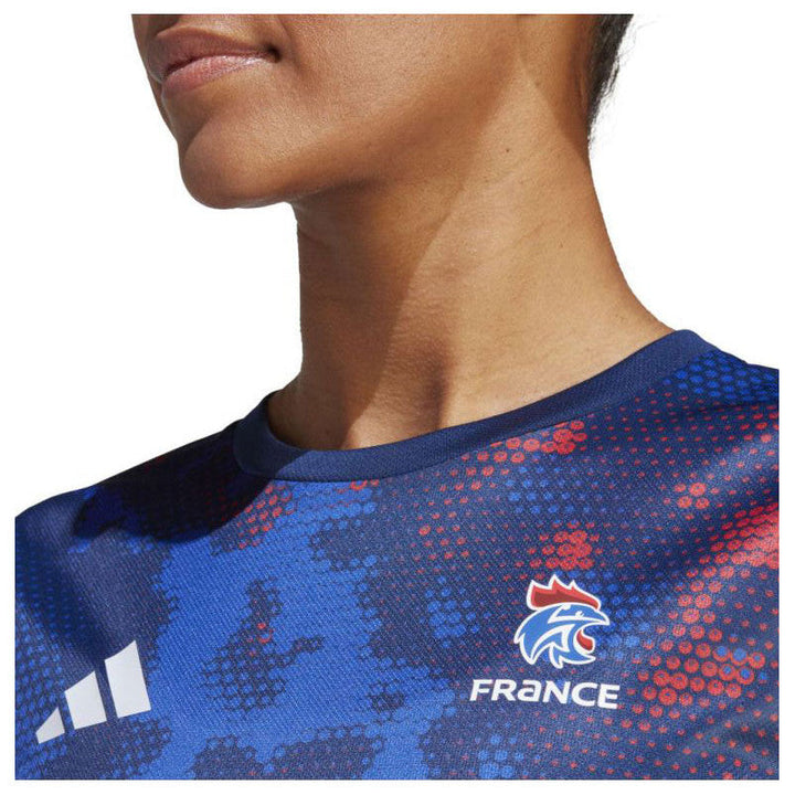 maillot echauffement ffhb equipe france handball 2023 bleu femme adidas