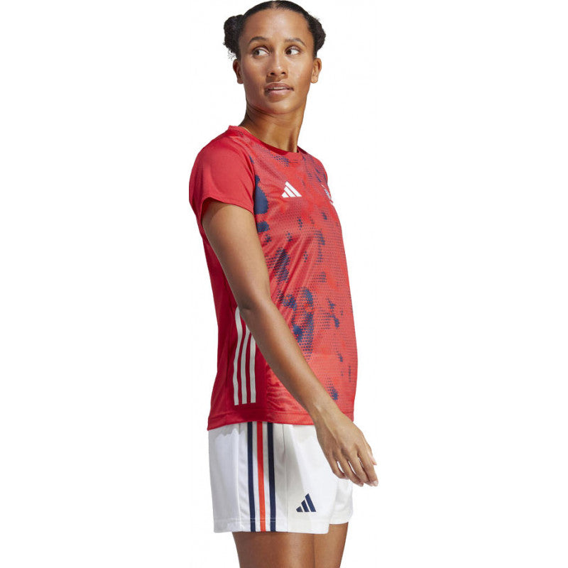 maillot echauffement ffhb equipe france handball 2023 rouge femme adidas