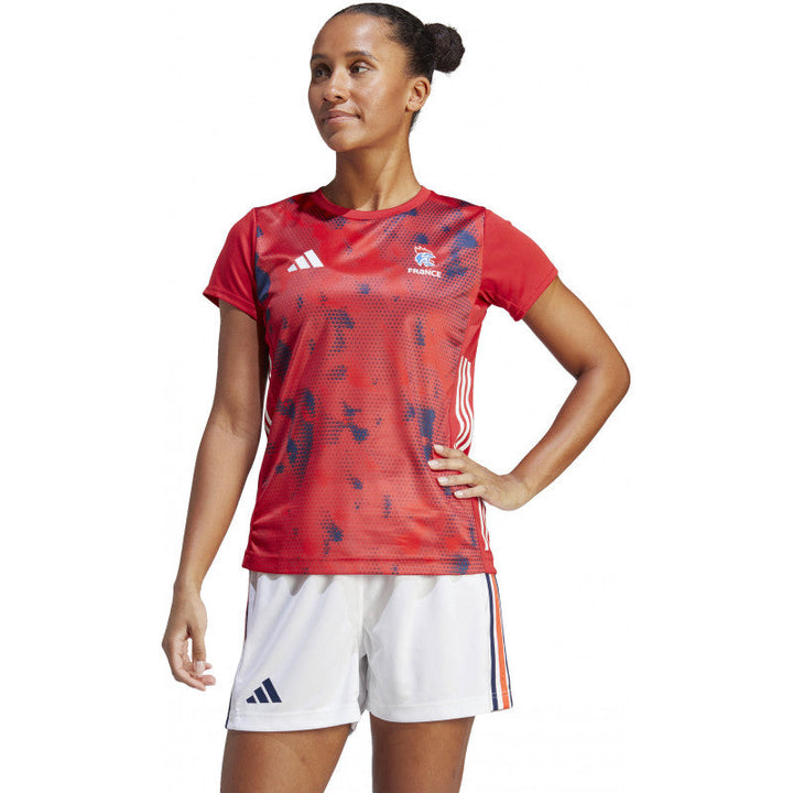 maillot echauffement ffhb equipe france handball 2023 rouge femme adidas