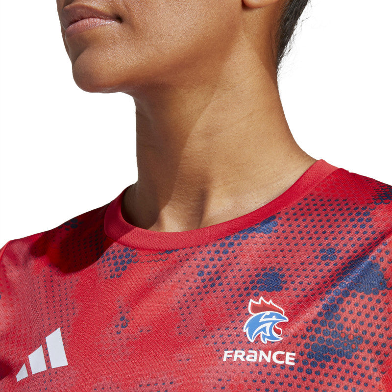 maillot echauffement ffhb equipe france handball 2023 rouge femme adidas