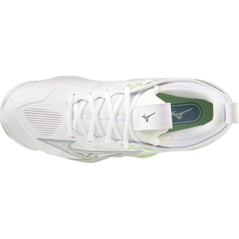 mizuno wave momentum 3 femme blanc vert gris