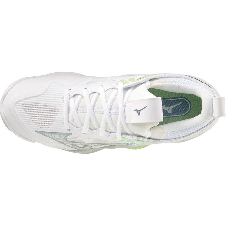 mizuno wave momentum 3 femme blanc vert gris