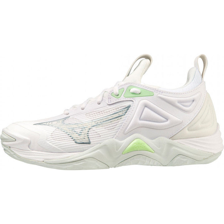 mizuno wave momentum 3 femme blanc vert gris