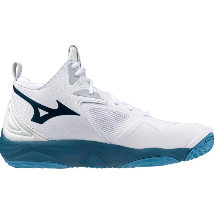 mizuno wave momentum 3 mid blanc bleu argent