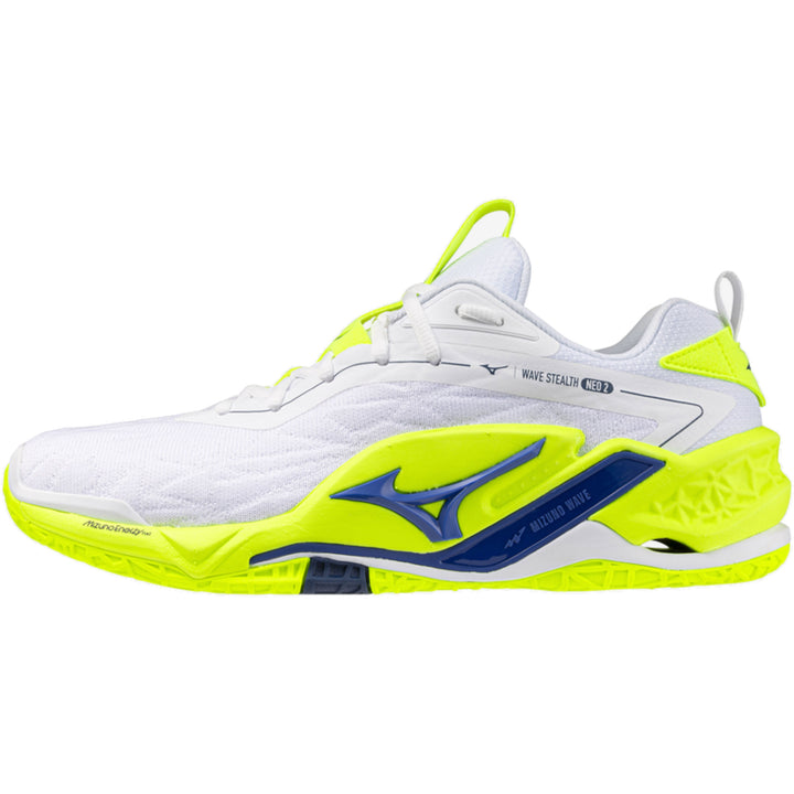 mizuno wave stealth neo 2 blanc jaune fluo bleu