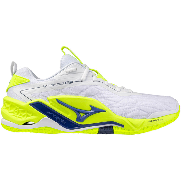 mizuno wave stealth neo 2 blanc jaune fluo bleu