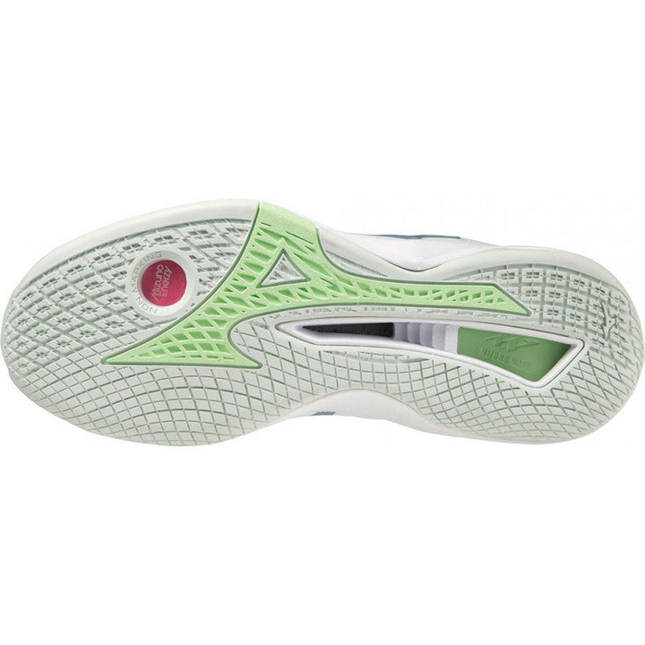 mizuno wave stealth neo femme blanc vert gris
