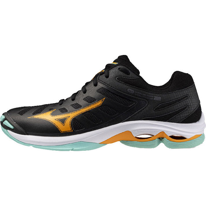 mizuno wave voltage 2 noir blanc orange vert