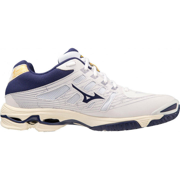 mizuno wave voltage blanc bleu jaune