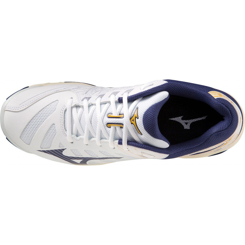 mizuno wave voltage blanc bleu jaune