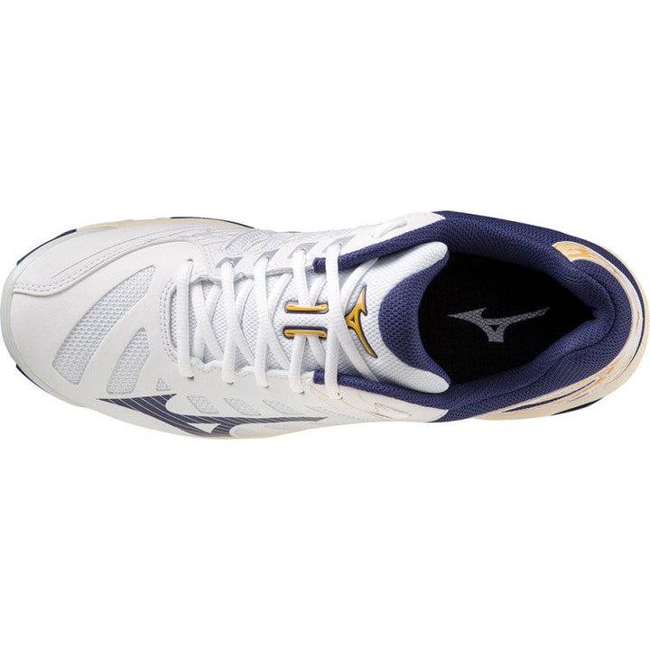 mizuno wave voltage blanc bleu jaune
